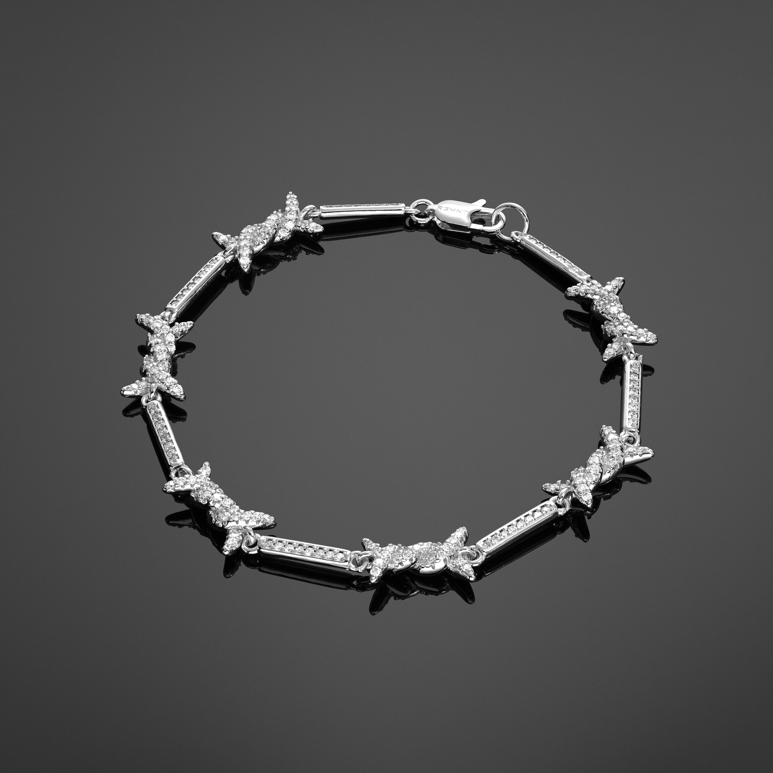 Iced Barbed Wire Bracelet - Silver RG370