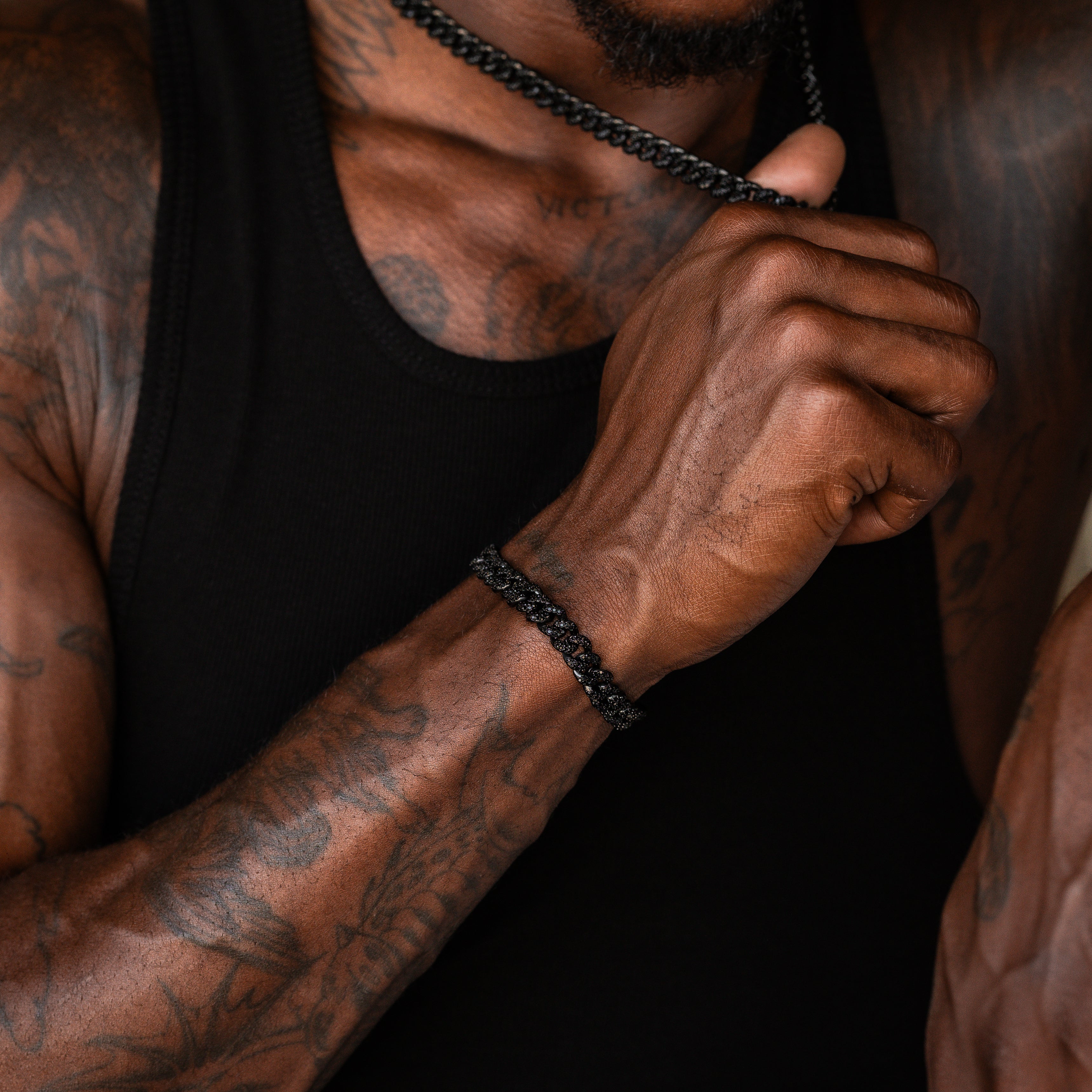 8MM ICED CUBAN BRACELET - Black