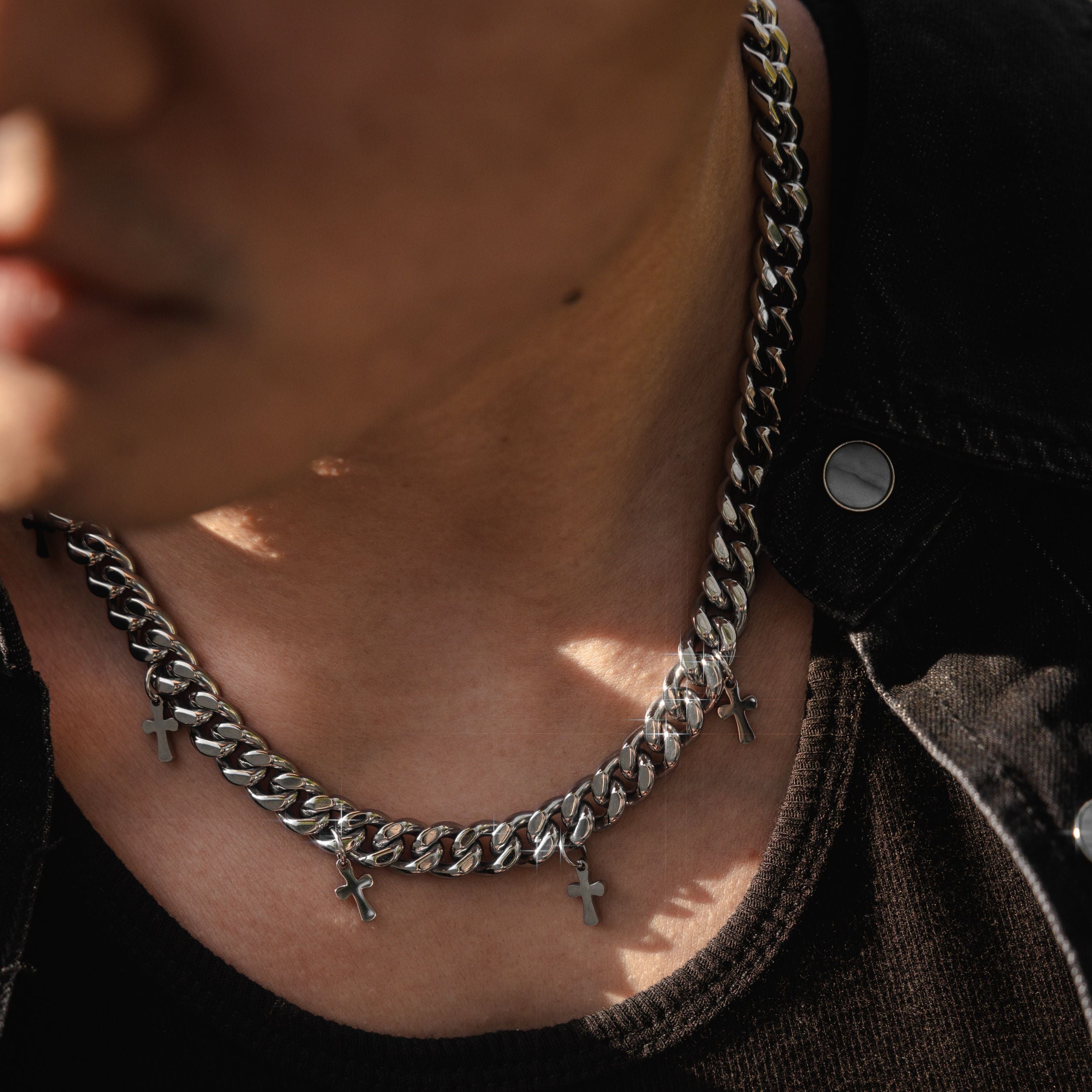 Crossed Cuban Necklace - Silver RG1030