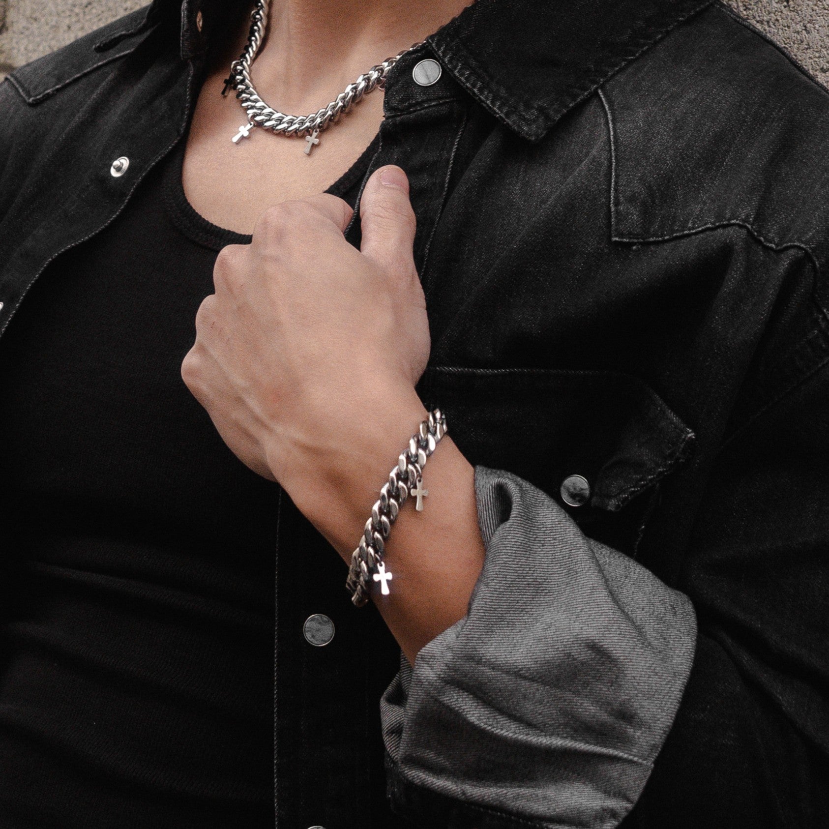 Crossed Cuban Bracelet - Silver RG3017