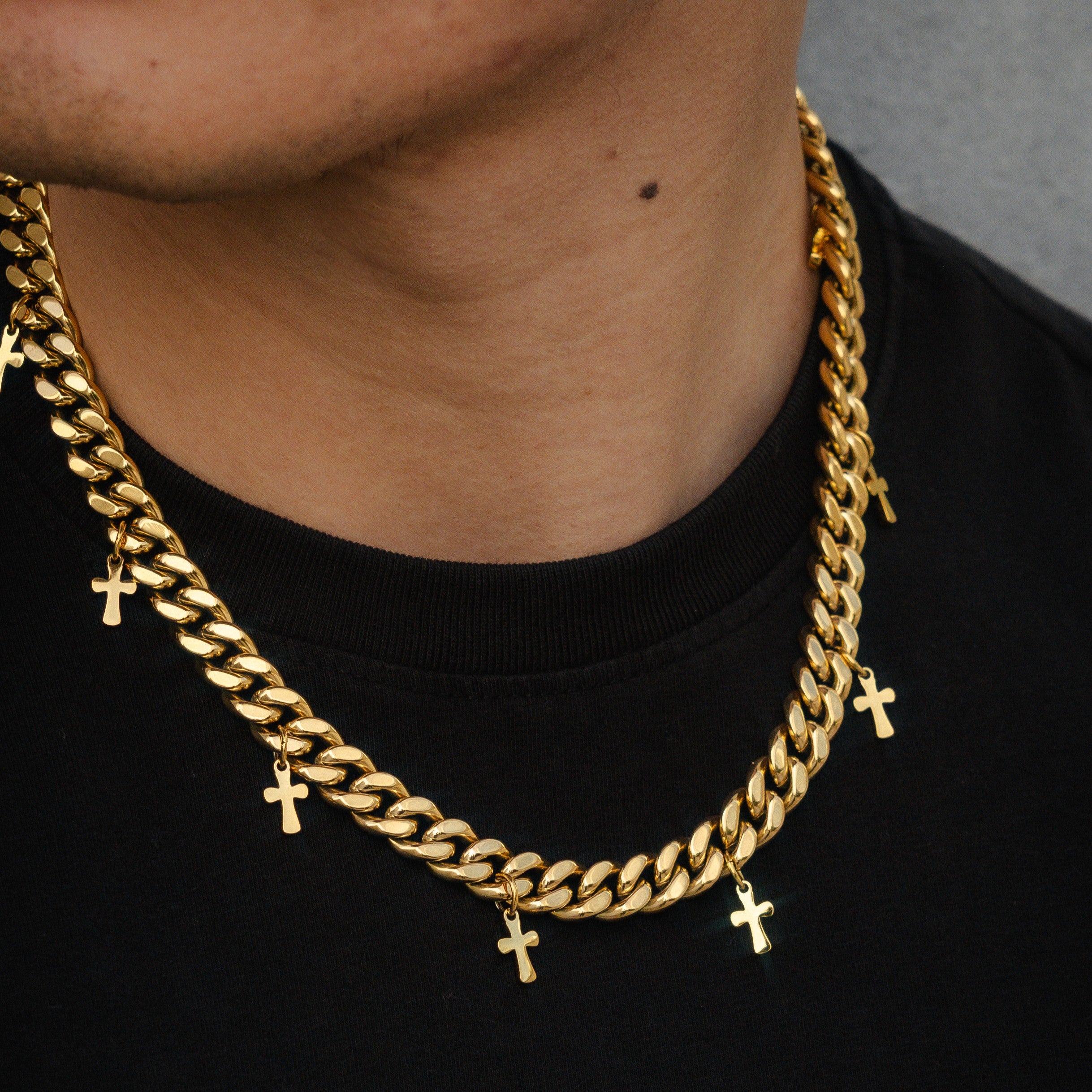 Crossed Cuban Necklace - Gold RG1031