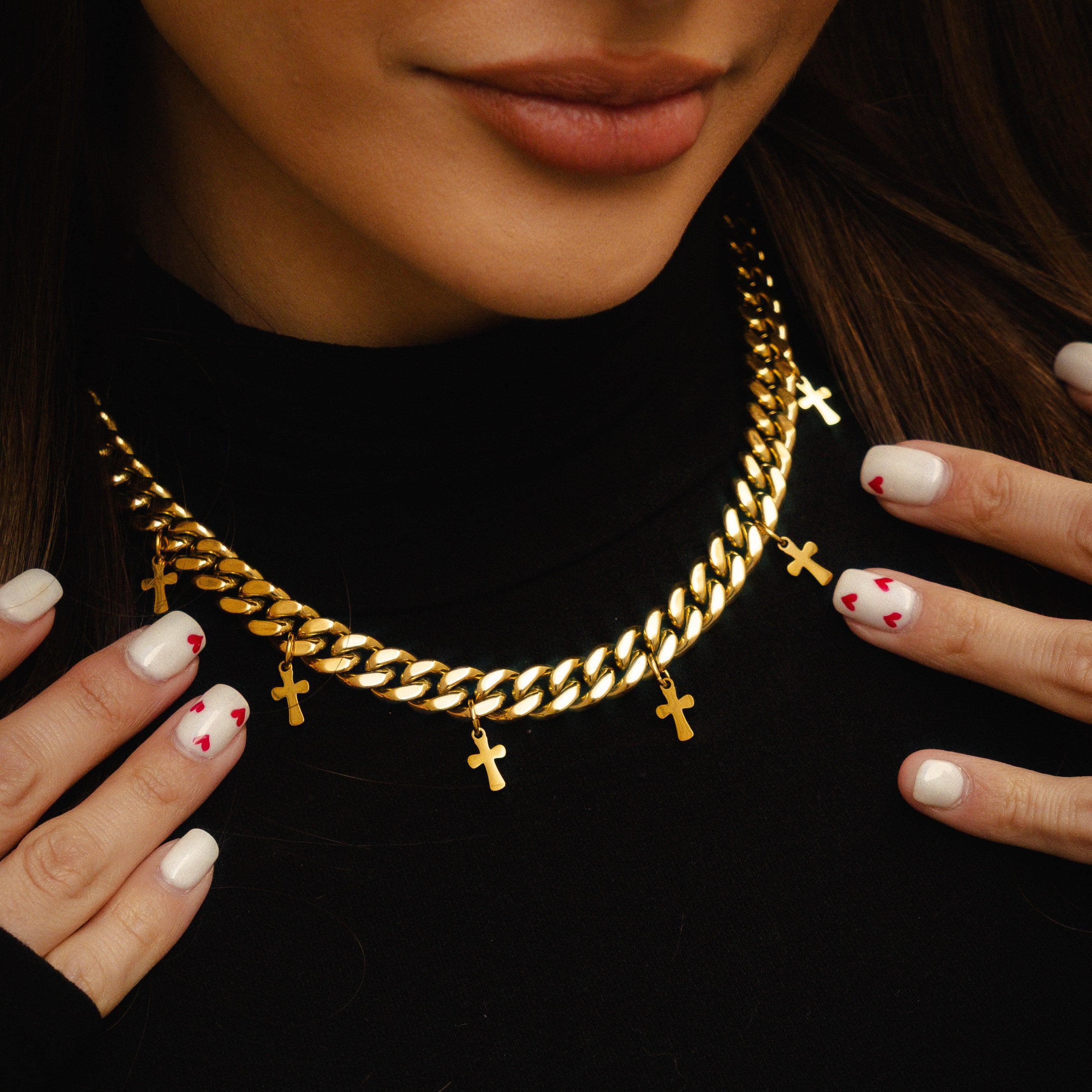 Crossed Cuban Necklace - Gold RG1031