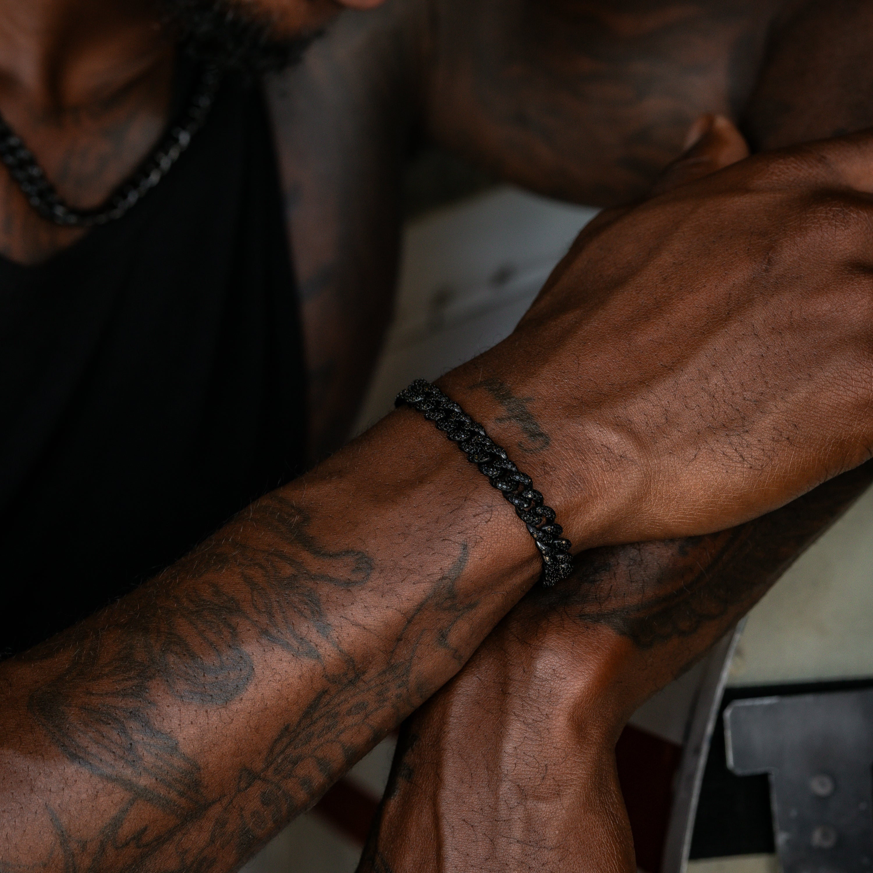 8MM ICED CUBAN BRACELET - Black