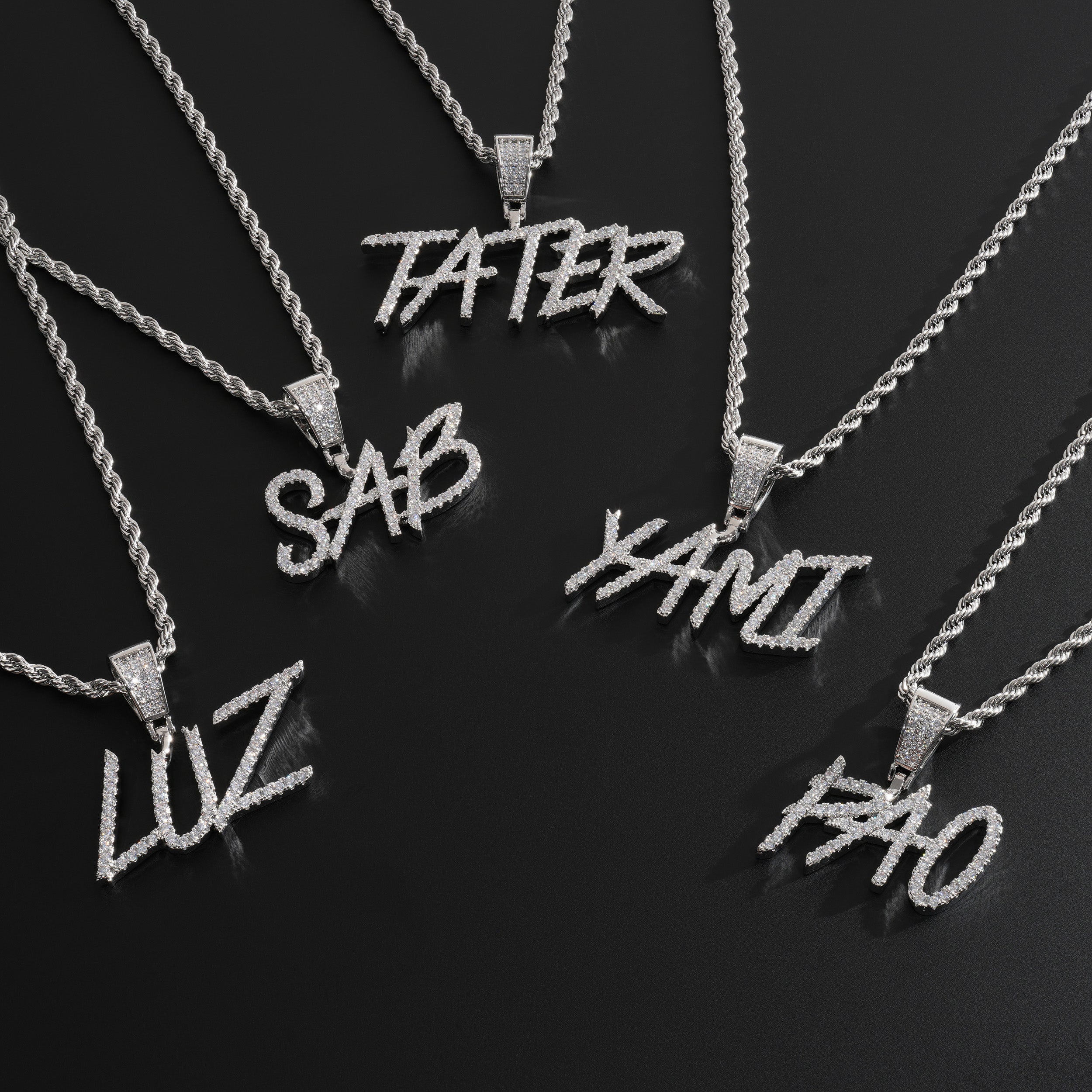 Custom Iced Name Pendant - Brush Font