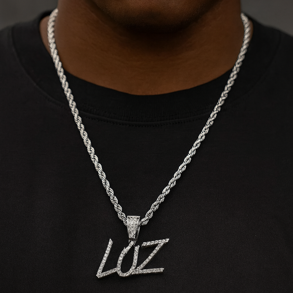 Custom Iced Name Pendant - Brush Font