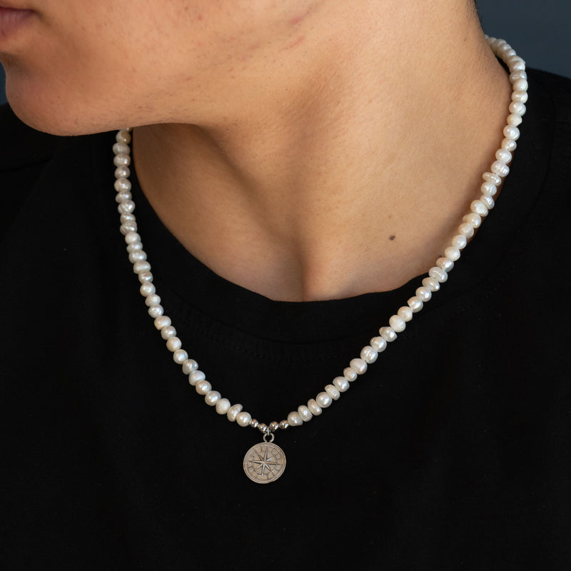 Compass Pearl Necklace - Silver RG186S