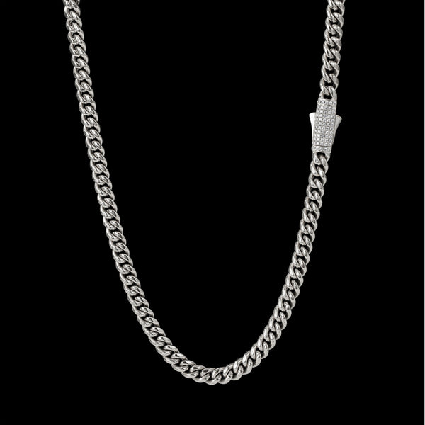 Cuban 8mm with Iced Sterling Silver Clasp - Silver RG115S