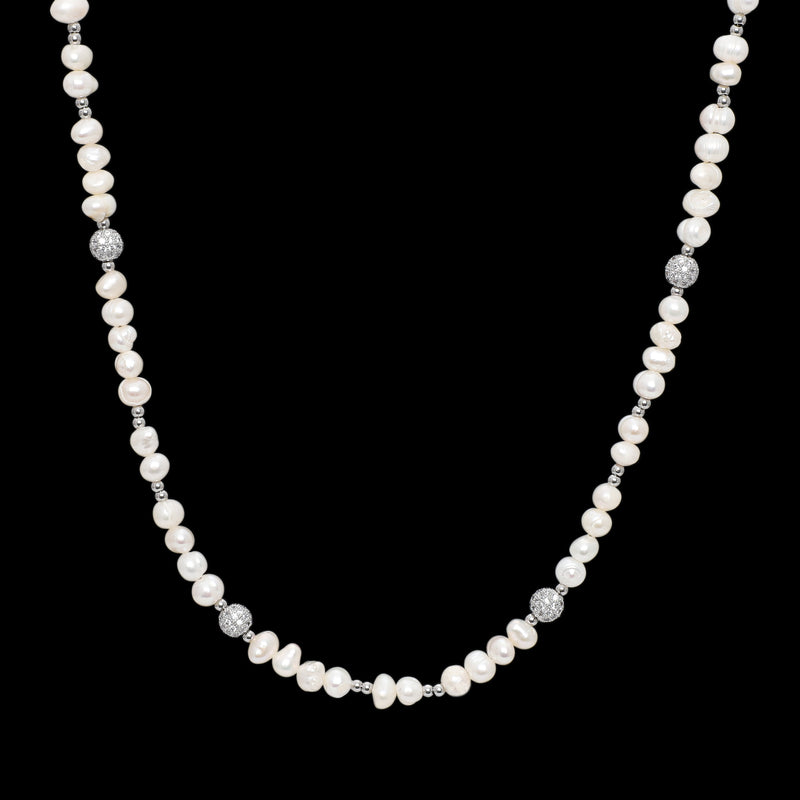 Iced Pearl Necklace - Silver RG187S