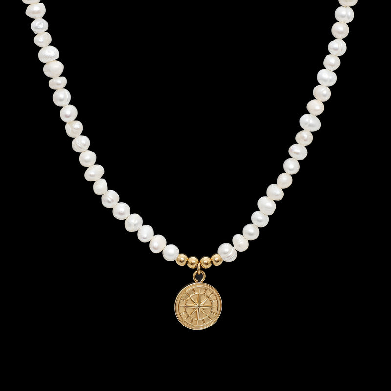 Compass Pearl Necklace - Gold RG186G