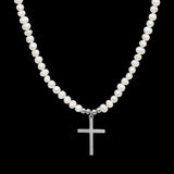 Bold Cross Pearl Necklace - Silver RG185S