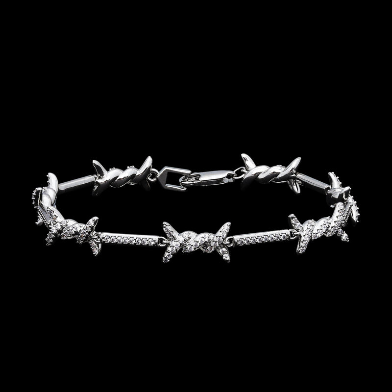 Iced Barb Wire Bracelet - Silver RG370