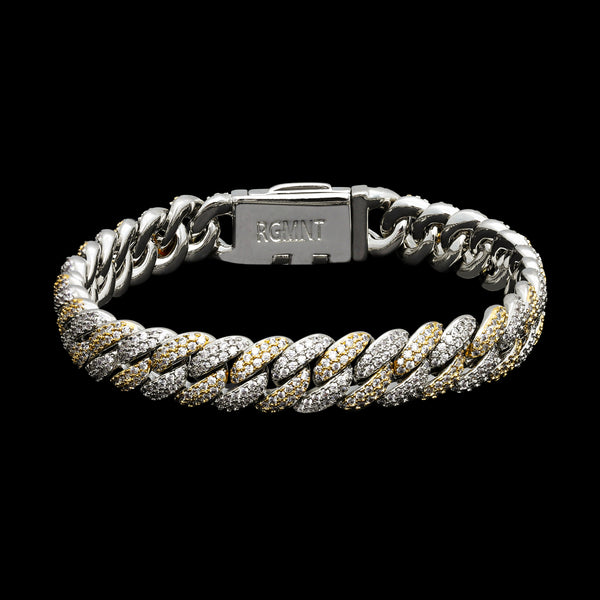 Two-Toned Iced Cuban Bracelet 10mm - Silver and Gold RG367