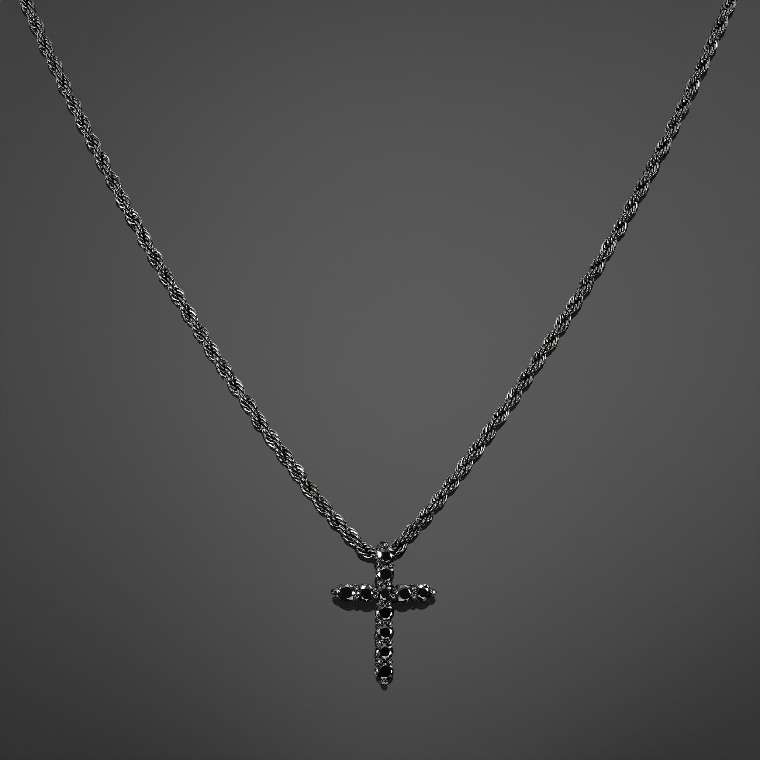 Mini Iced Cross Pendant - Black RG111B