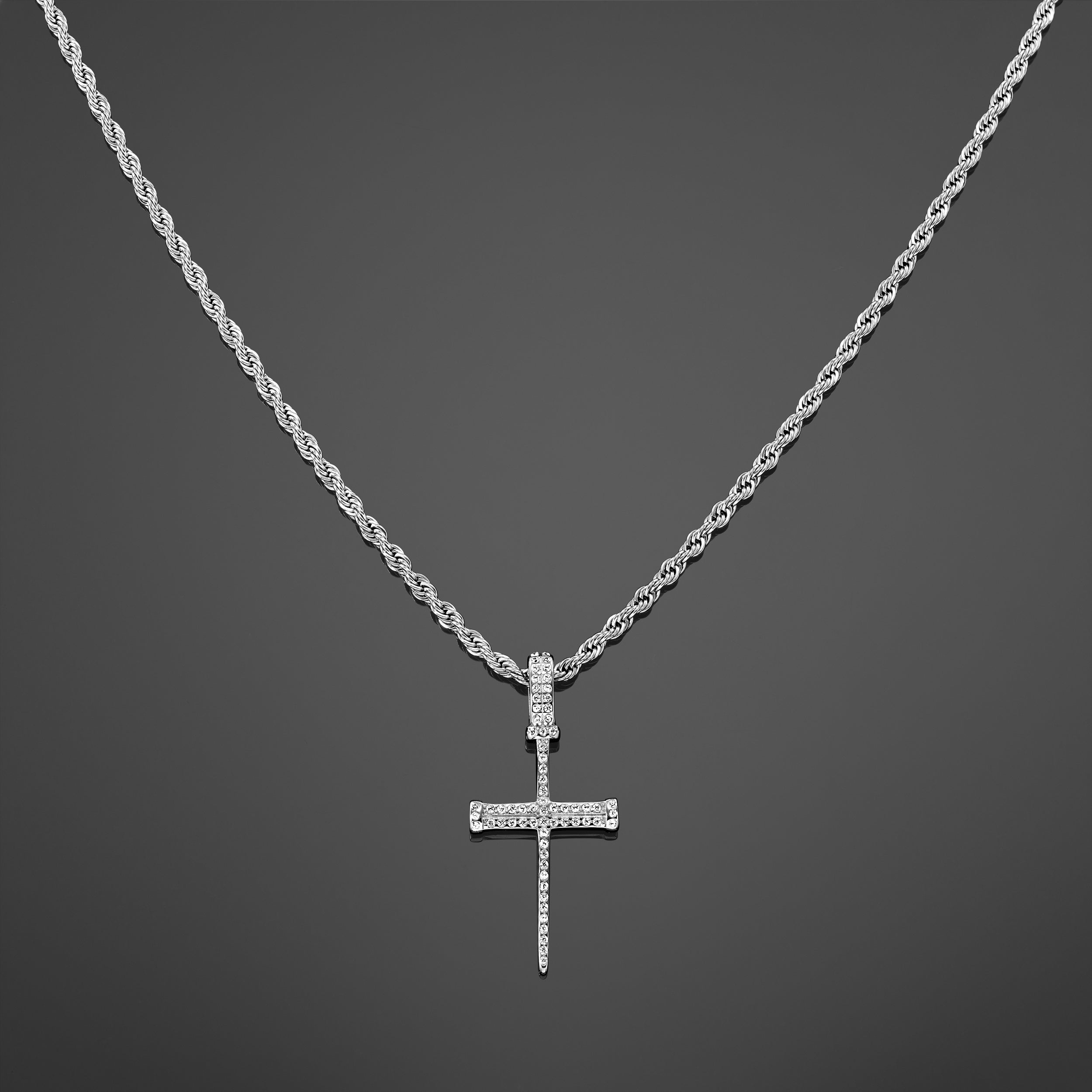 Iced Nail Cross - Silver RG114S