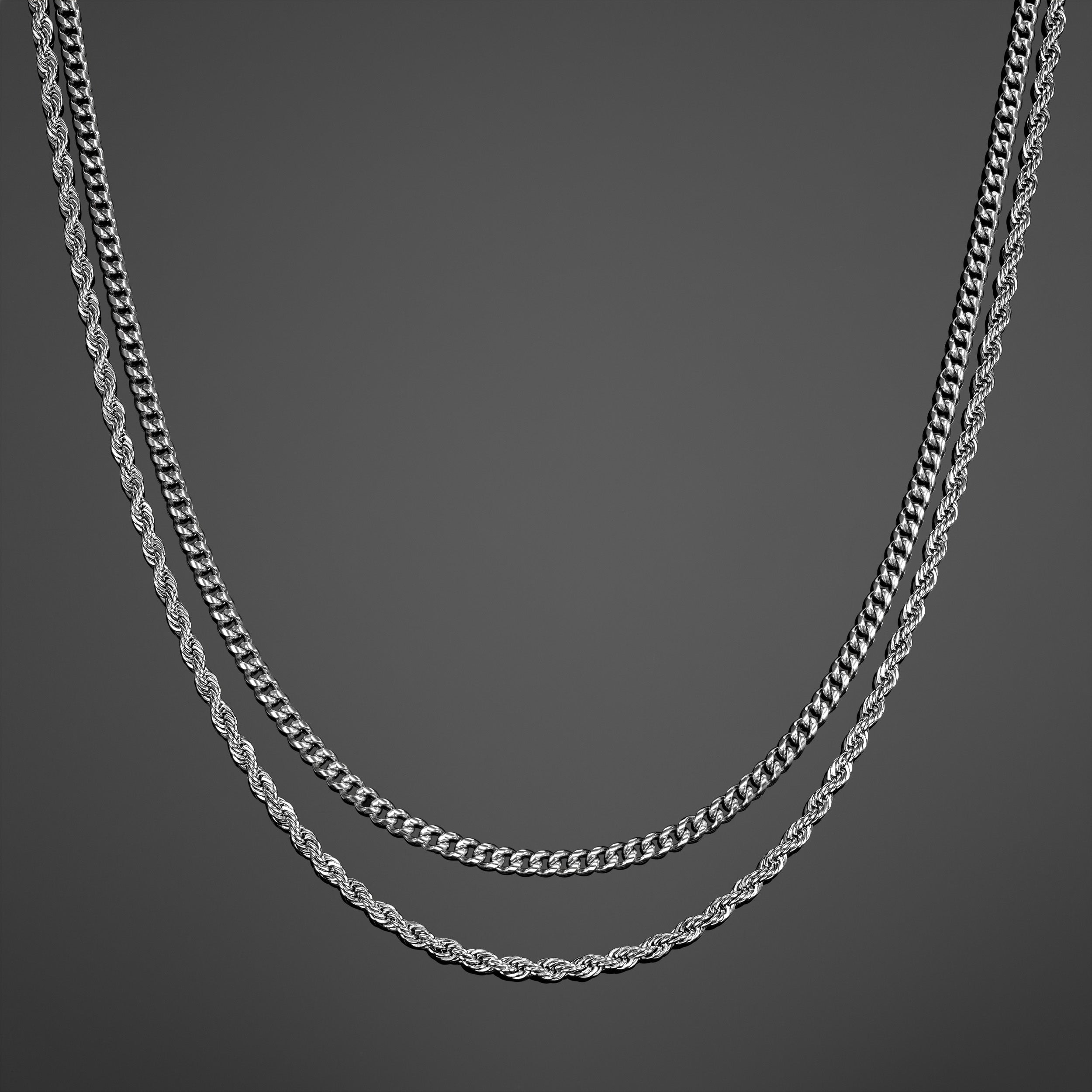 Cuban Link+ Rope Chain Stack - Silver RG132+RG123