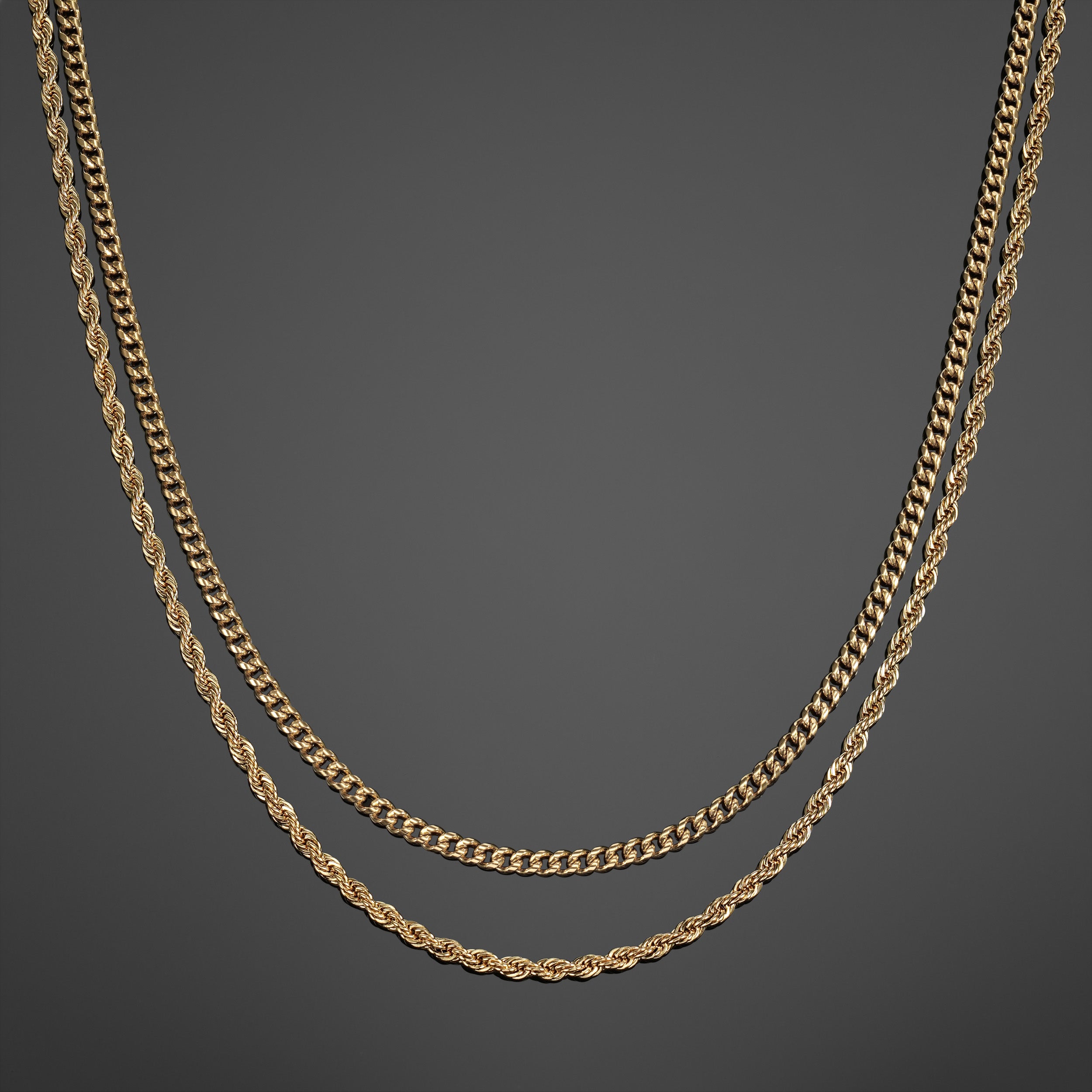 Cuban Link+ Rope Chain Stack - Gold RG131+RG122