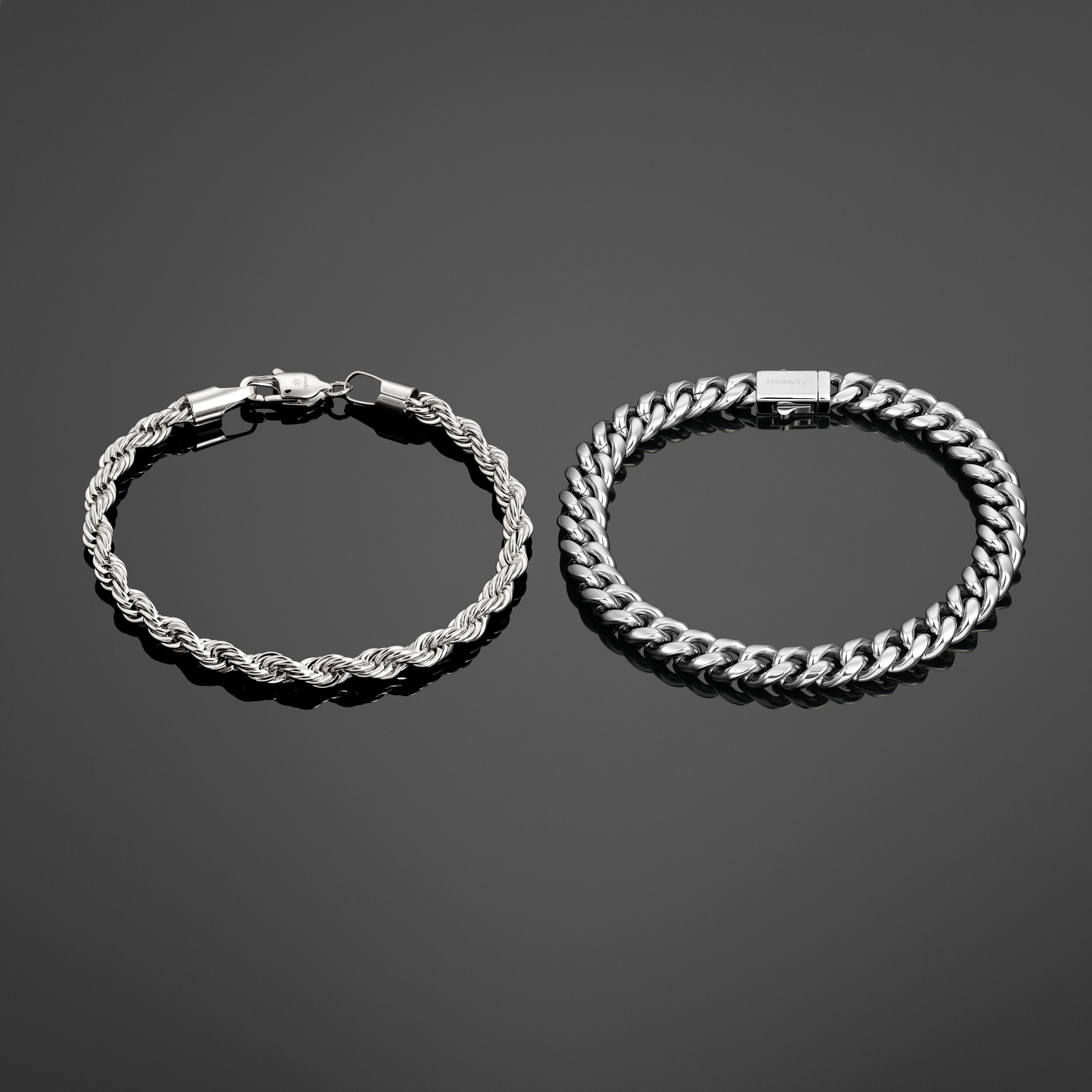 Cuban 8mm + Rope 5mm Bracelet Stack - Silver RG321+RG323