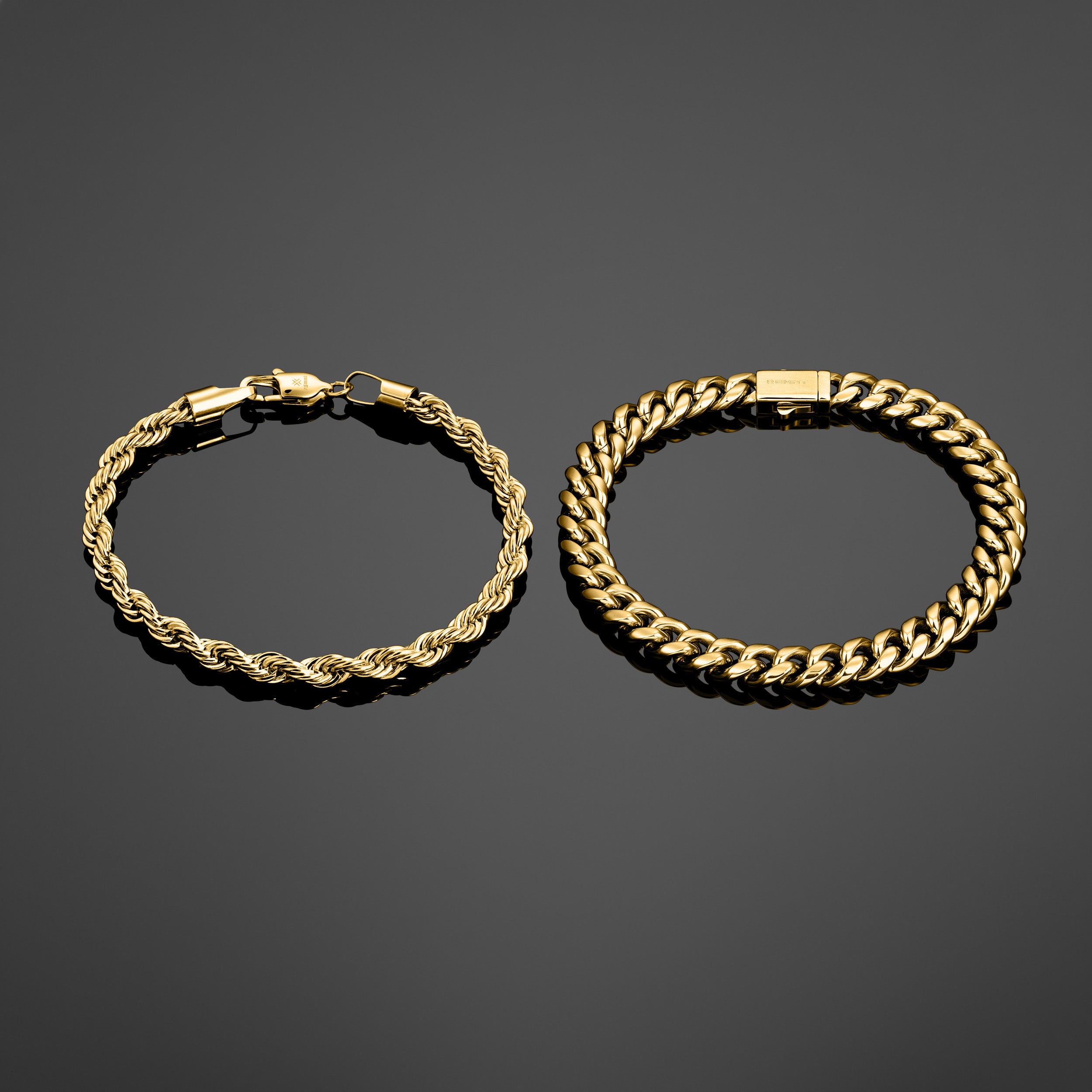 Cuban 8mm + Rope 5mm Bracelet Stack - Gold RG320+RG322