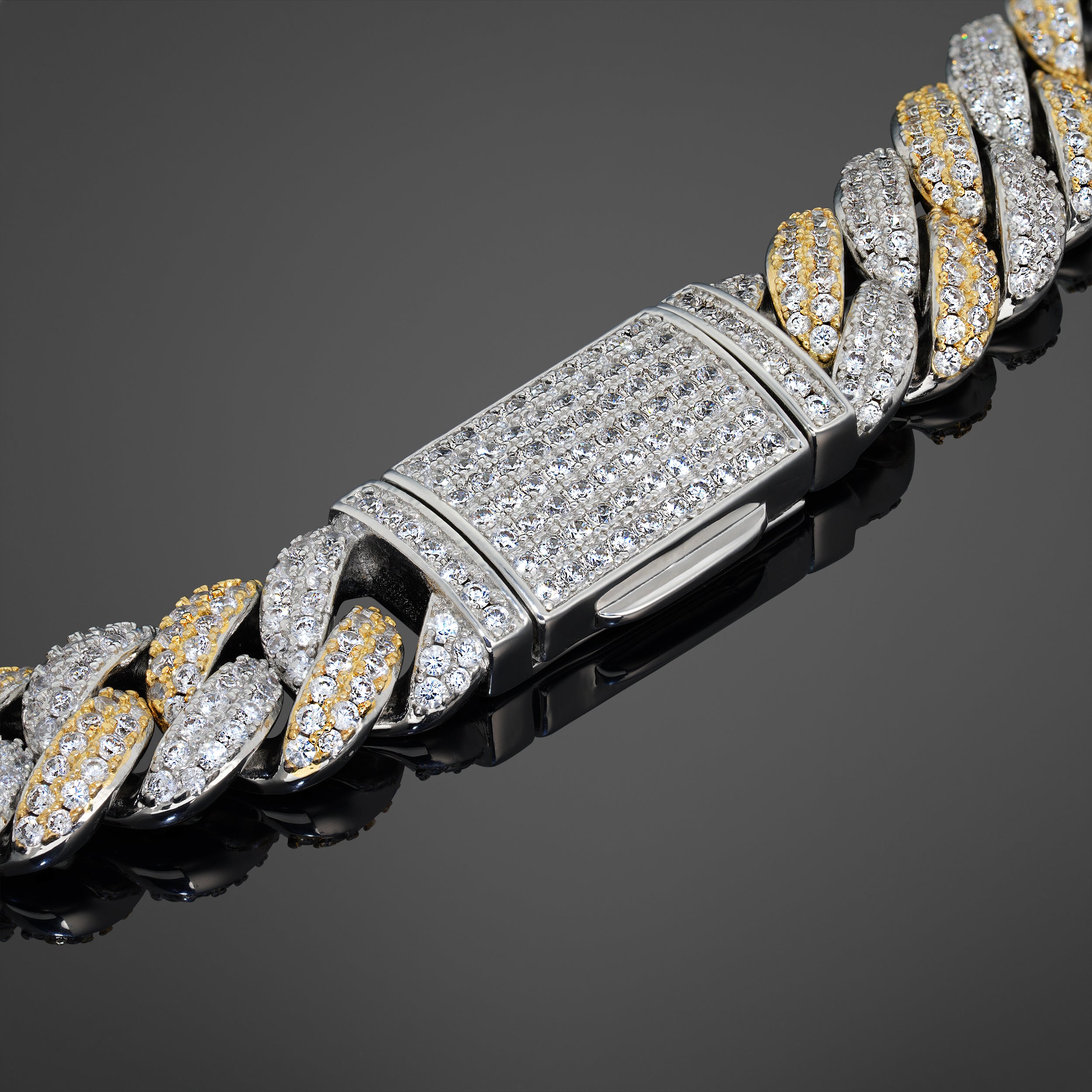 Two-Toned Iced Cuban Bracelet 10mm - Silver and Gold RG367