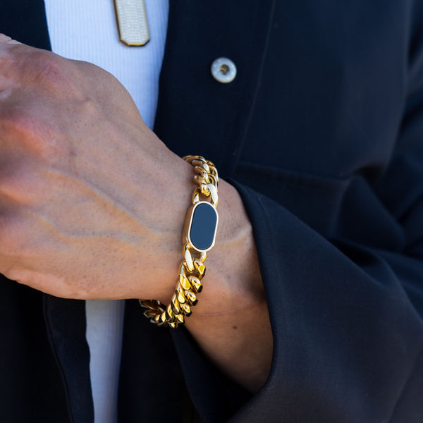 Black Onyx Cuban Bracelet - Gold RG369