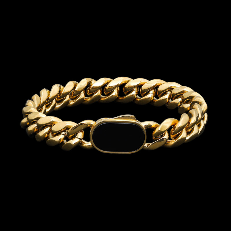 Black Onyx Cuban Bracelet - Gold RG369 - rgmntco