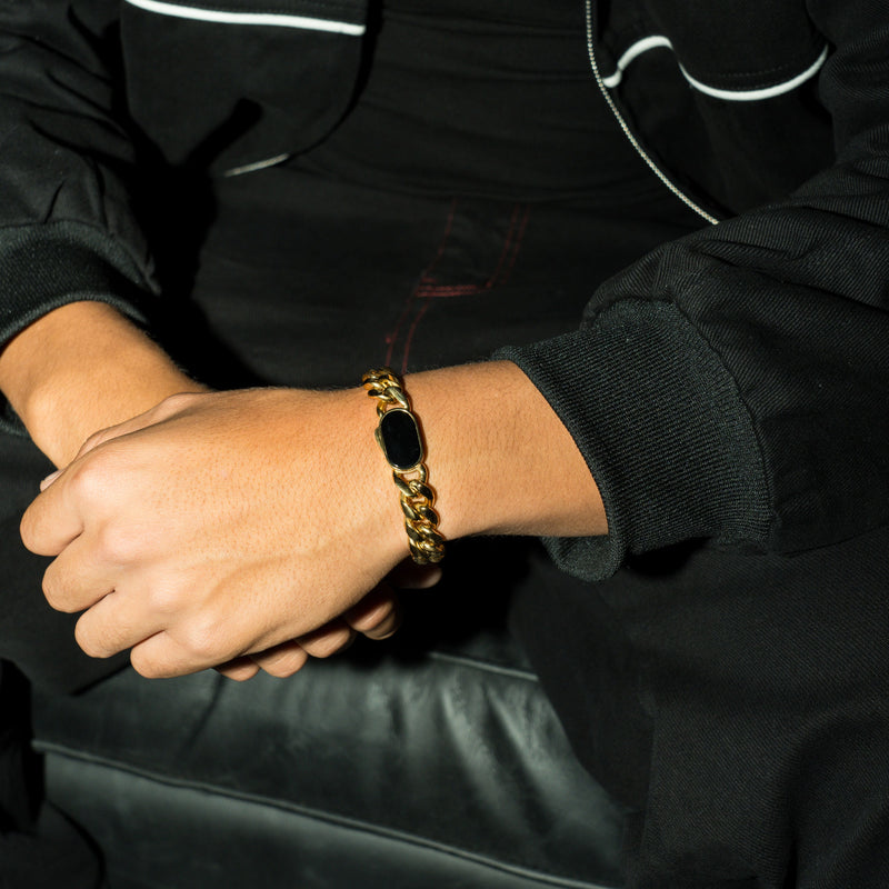 Black Onyx Cuban Bracelet - Gold RG369 - rgmntco