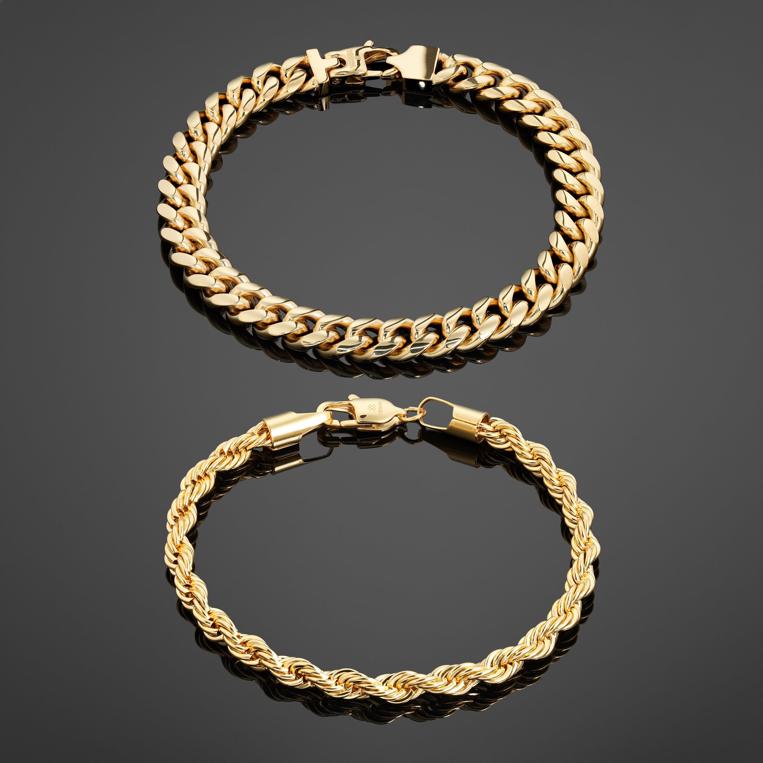 Cuban 8mm + Rope 5mm Bracelet Stack - Gold RG320+RG322 - rgmntco