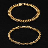 Cuban 8mm + Rope 5mm Bracelet Stack - Gold RG320+RG322 - rgmntco