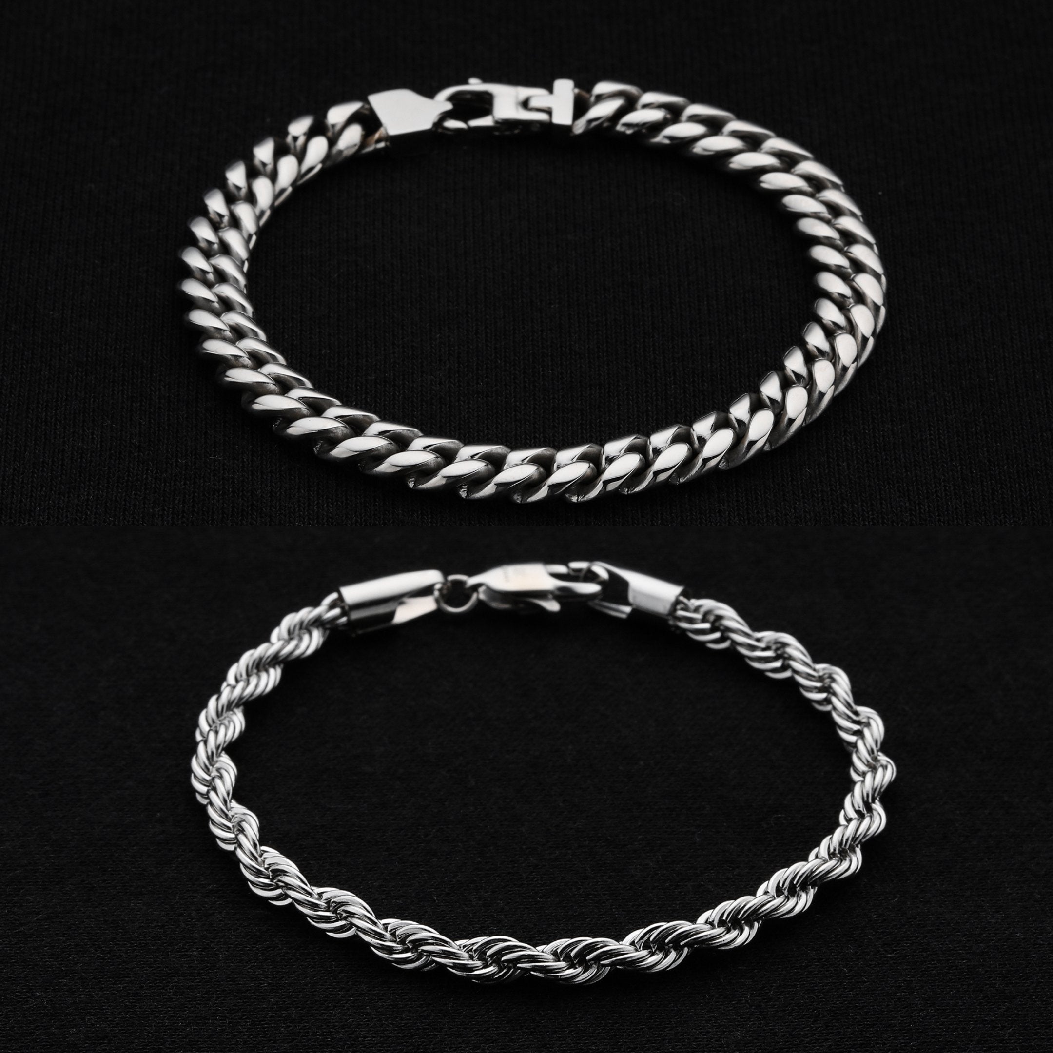 Cuban 8mm + Rope 5mm Bracelet Stack - Silver RG321+RG323 - rgmntco