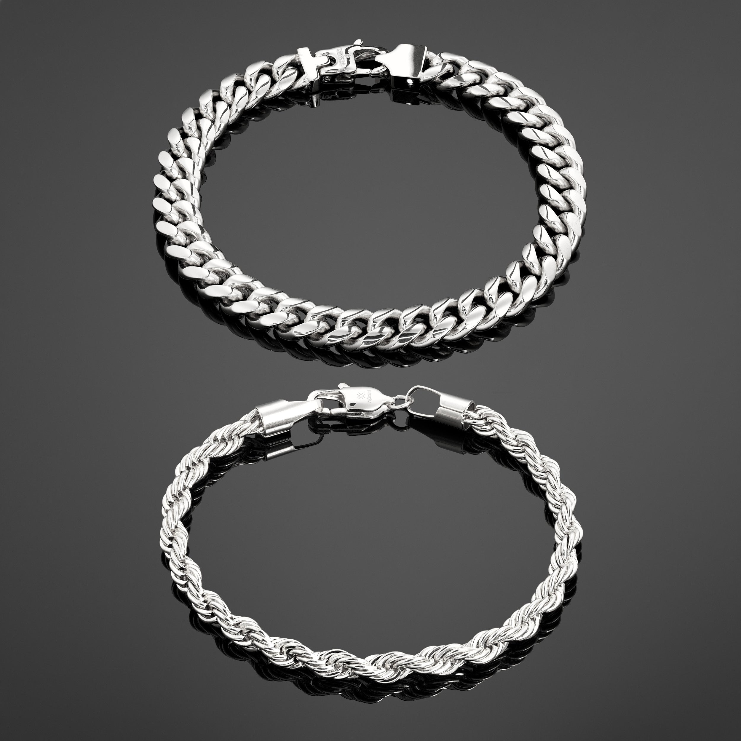 Cuban 8mm + Rope 5mm Bracelet Stack - Silver RG321+RG323 - rgmntco