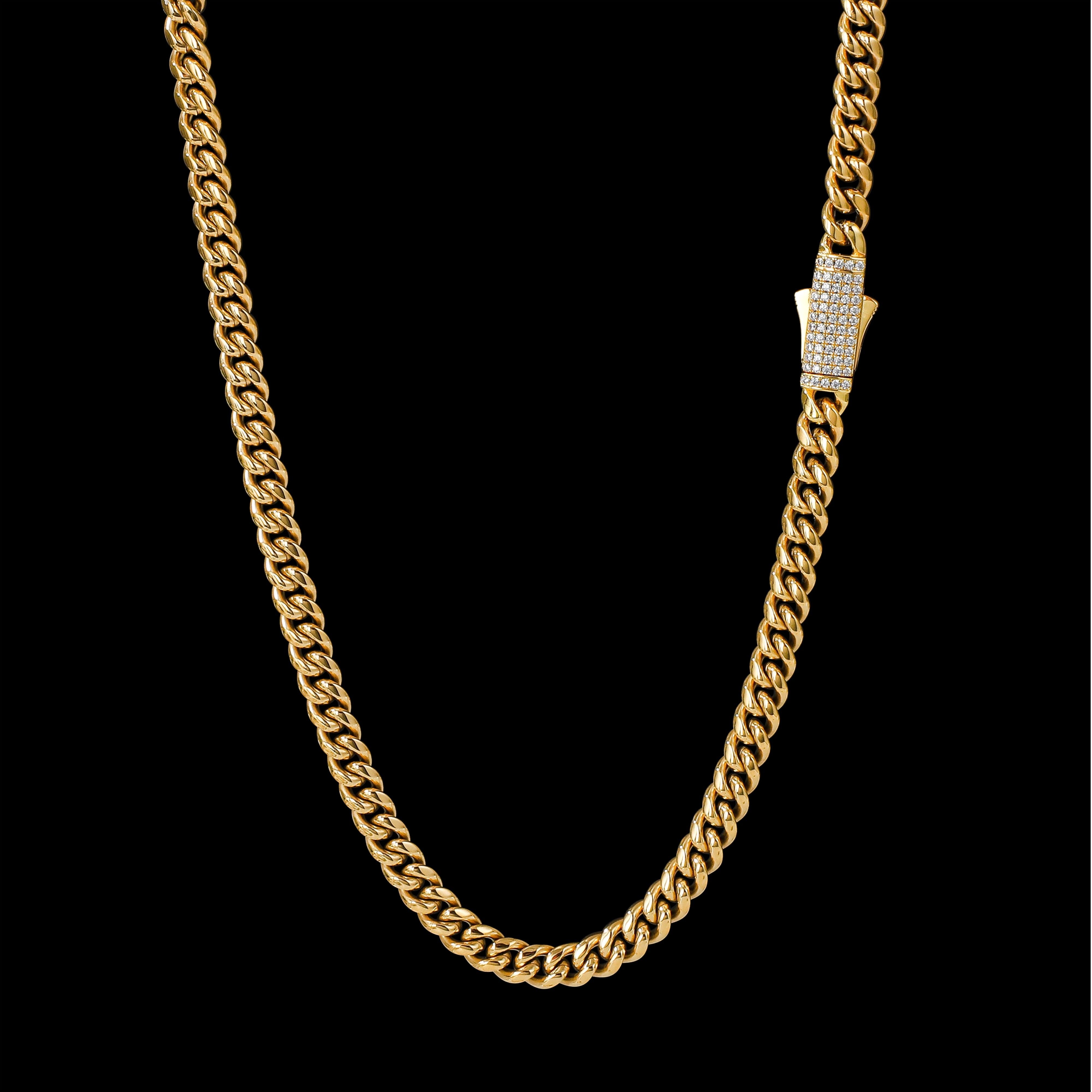 Cuban 8mm with Iced Sterling Silver Clasp - Gold RG115G - rgmntco