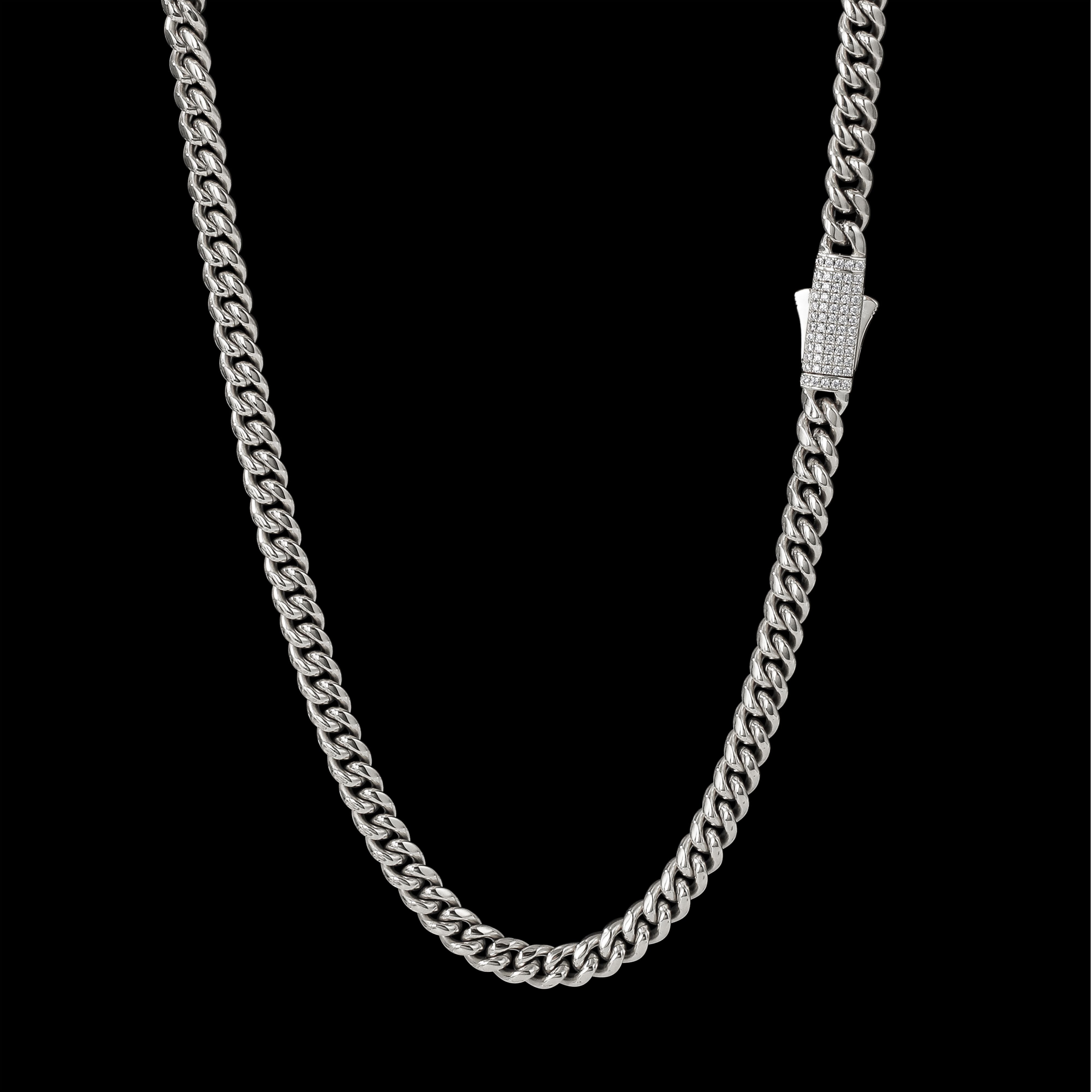 Cuban 8mm with Iced Sterling Silver Clasp - Silver RG115S - rgmntco