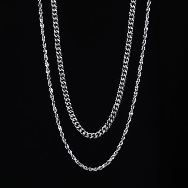 Cuban Link+ Rope Chain Stack - Silver RG132+RG123 - rgmntco