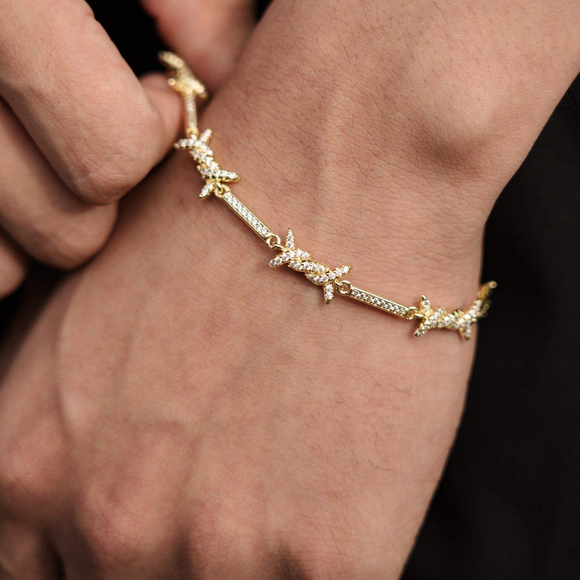 Iced Barbed Wire Bracelet - Gold RG391 - rgmntco