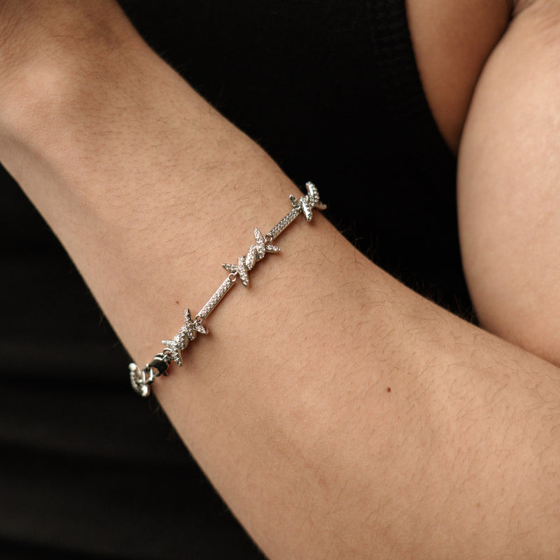 Iced Barbed Wire Bracelet - Silver RG370 - rgmntco