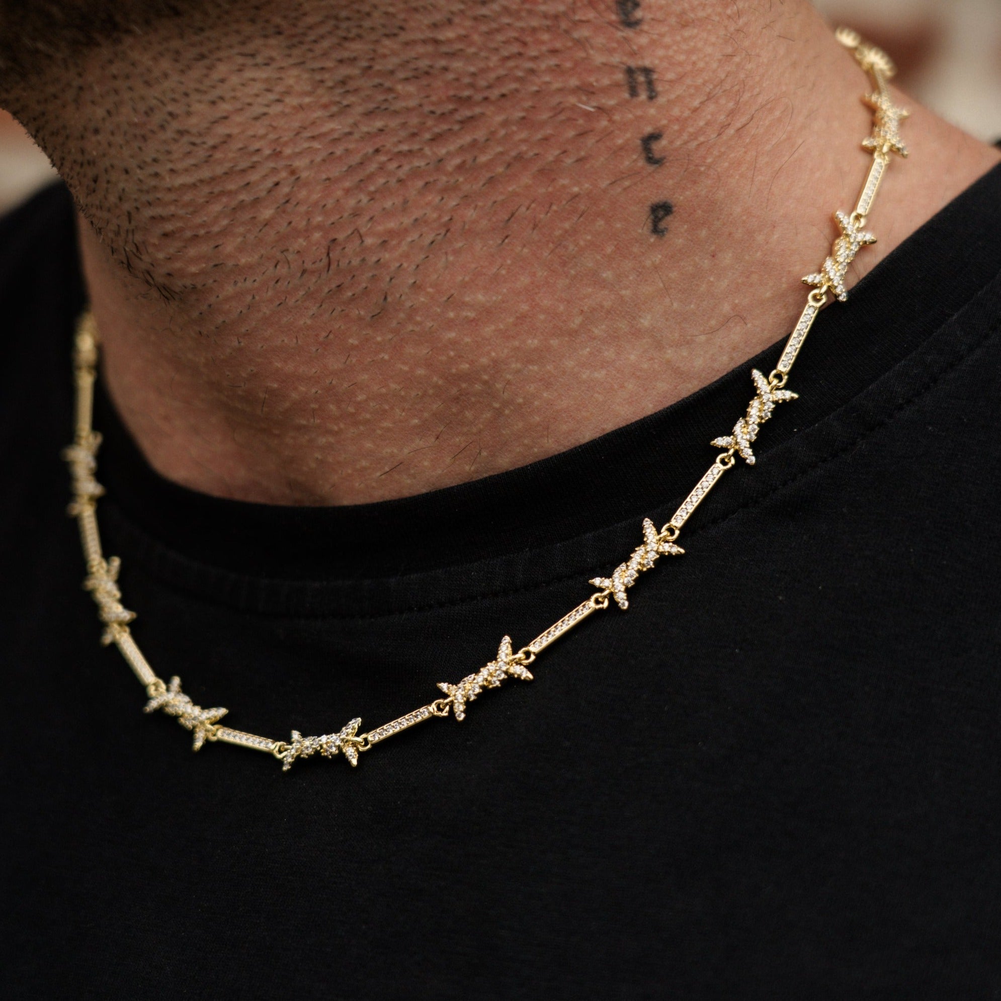 Iced Barbed Wire Necklace - Gold RG127G - rgmntco