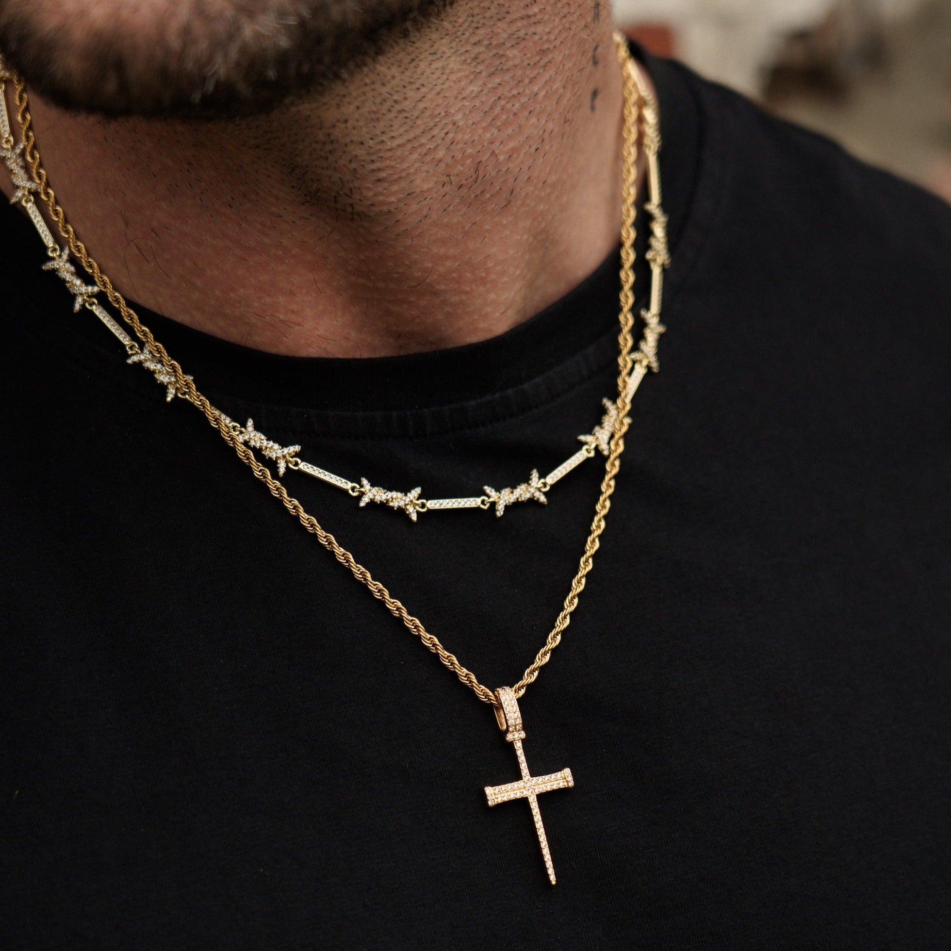 Iced Barbed Wire Necklace - Gold RG127G - rgmntco