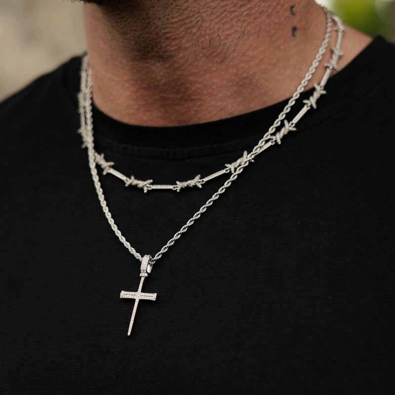 Iced Barbed Wire Necklace - Silver RG127S - rgmntco