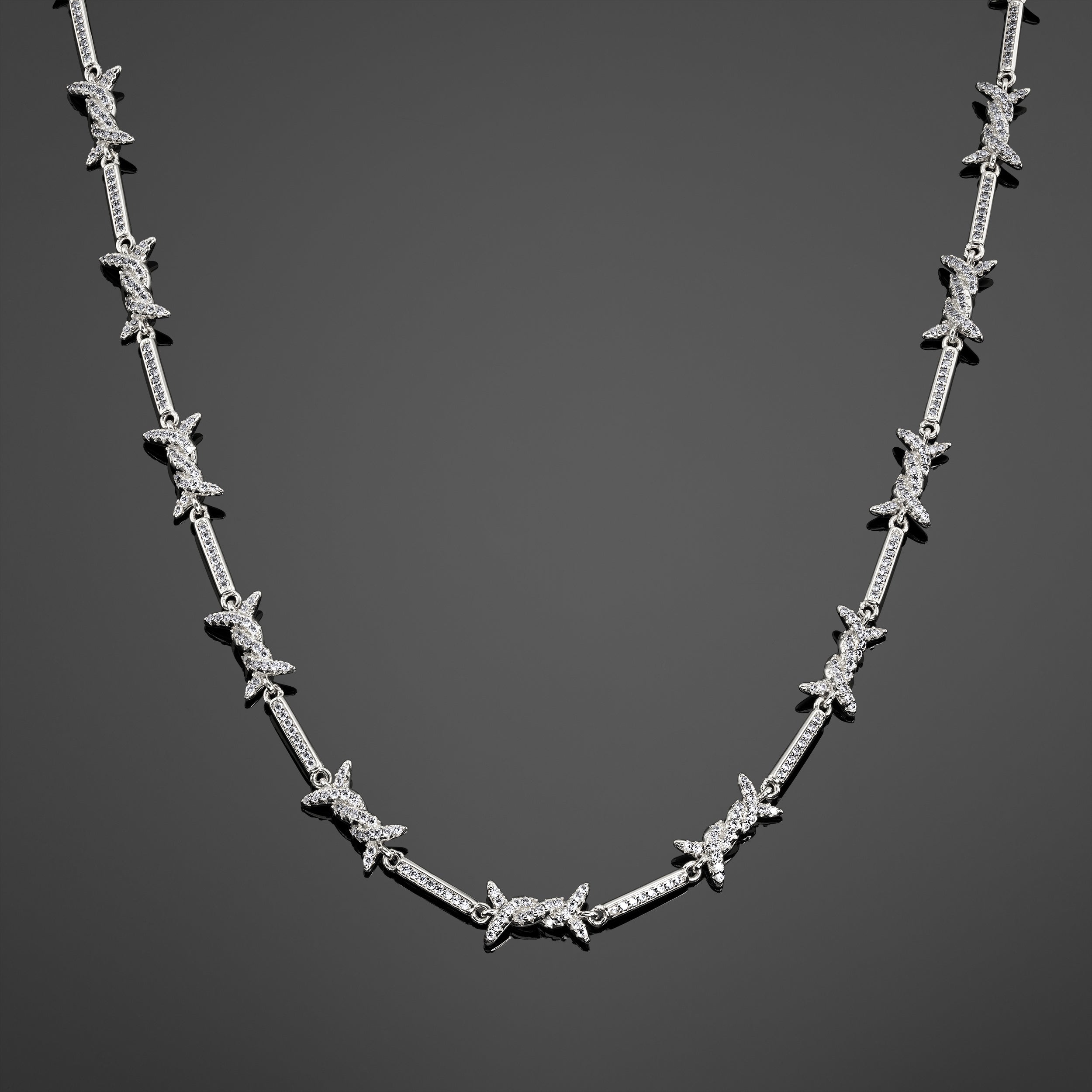 Iced Barbed Wire Necklace - Silver RG127S - rgmntco