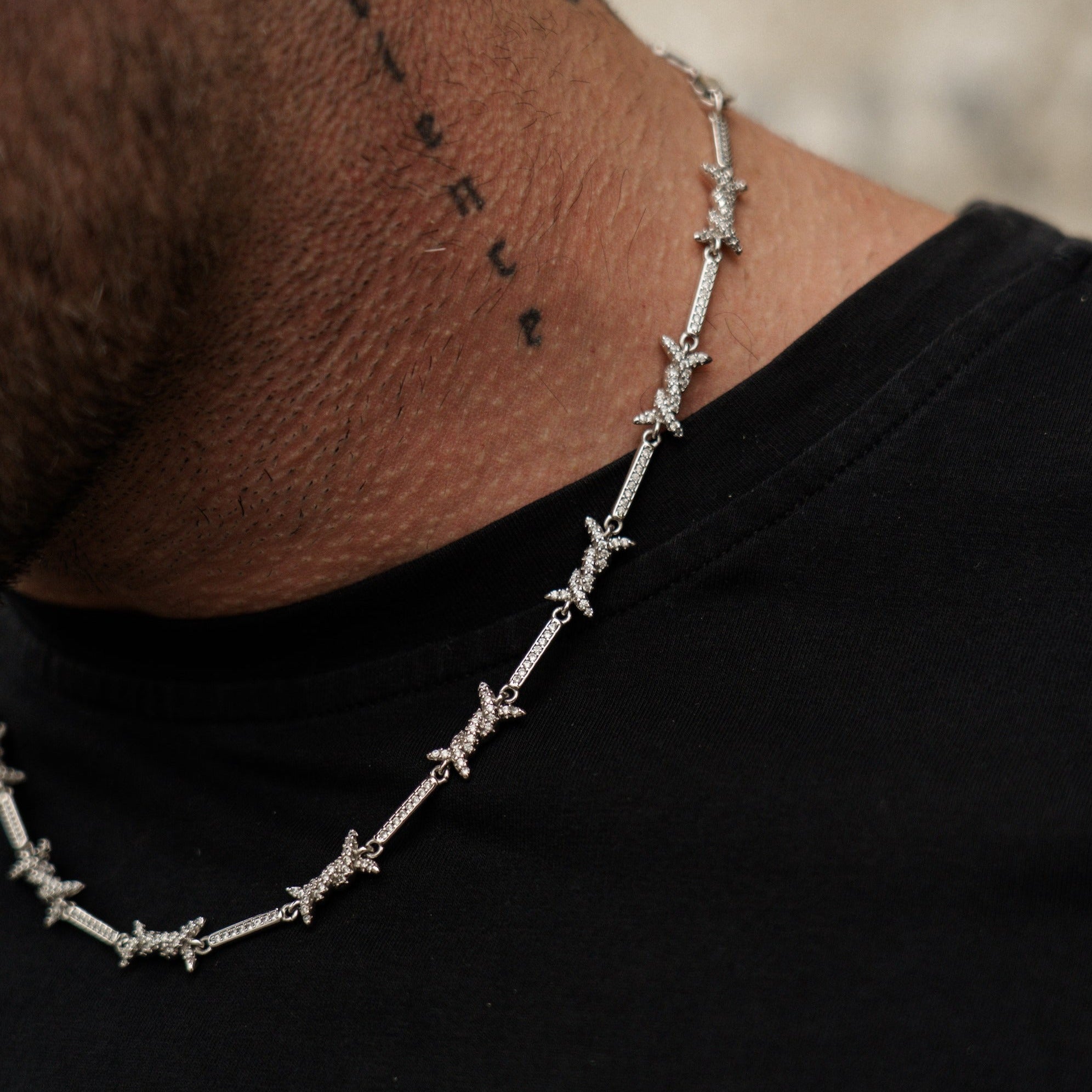 Iced Barbed Wire Necklace - Silver RG127S - rgmntco