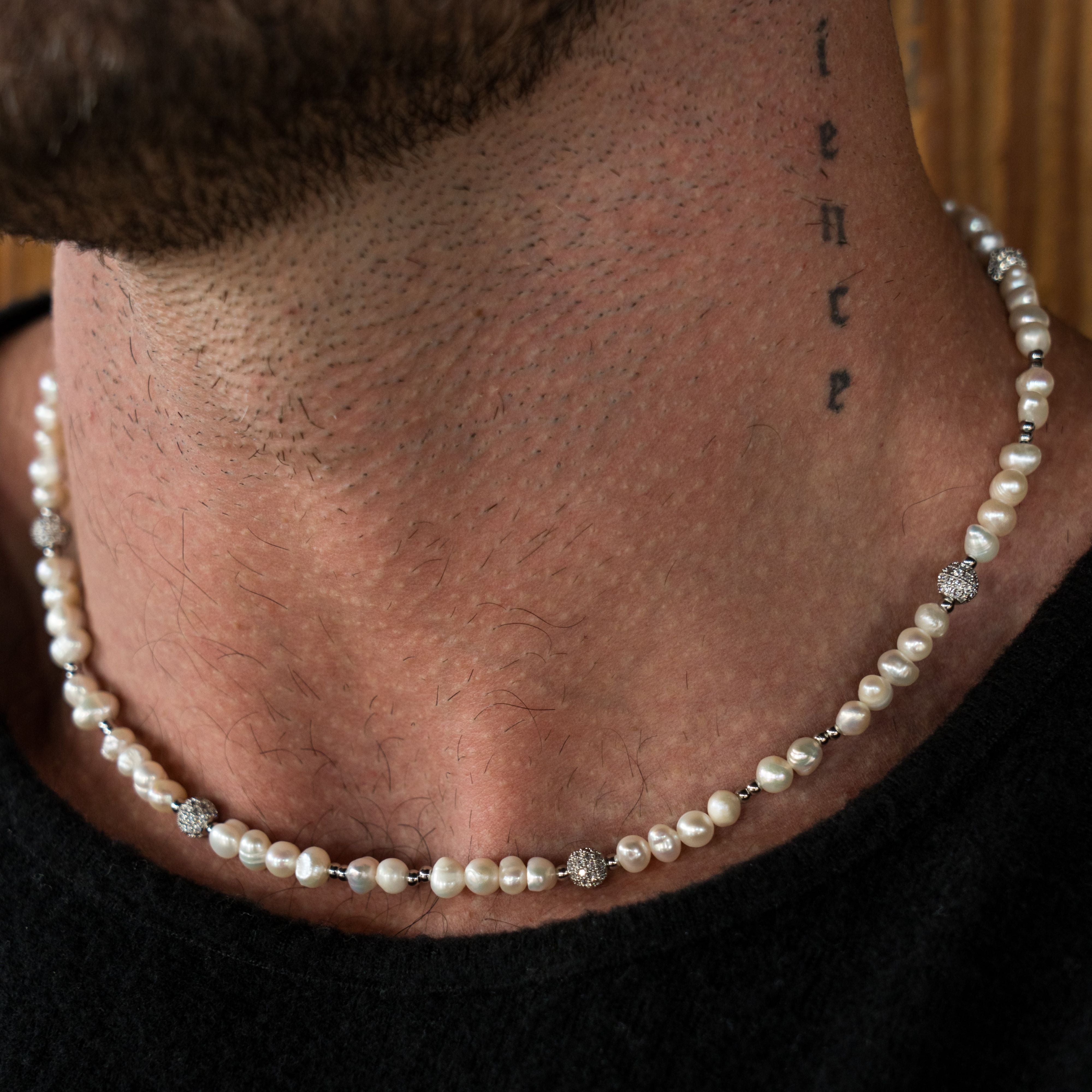 Iced Pearl Necklace - Silver RG187S - rgmntco