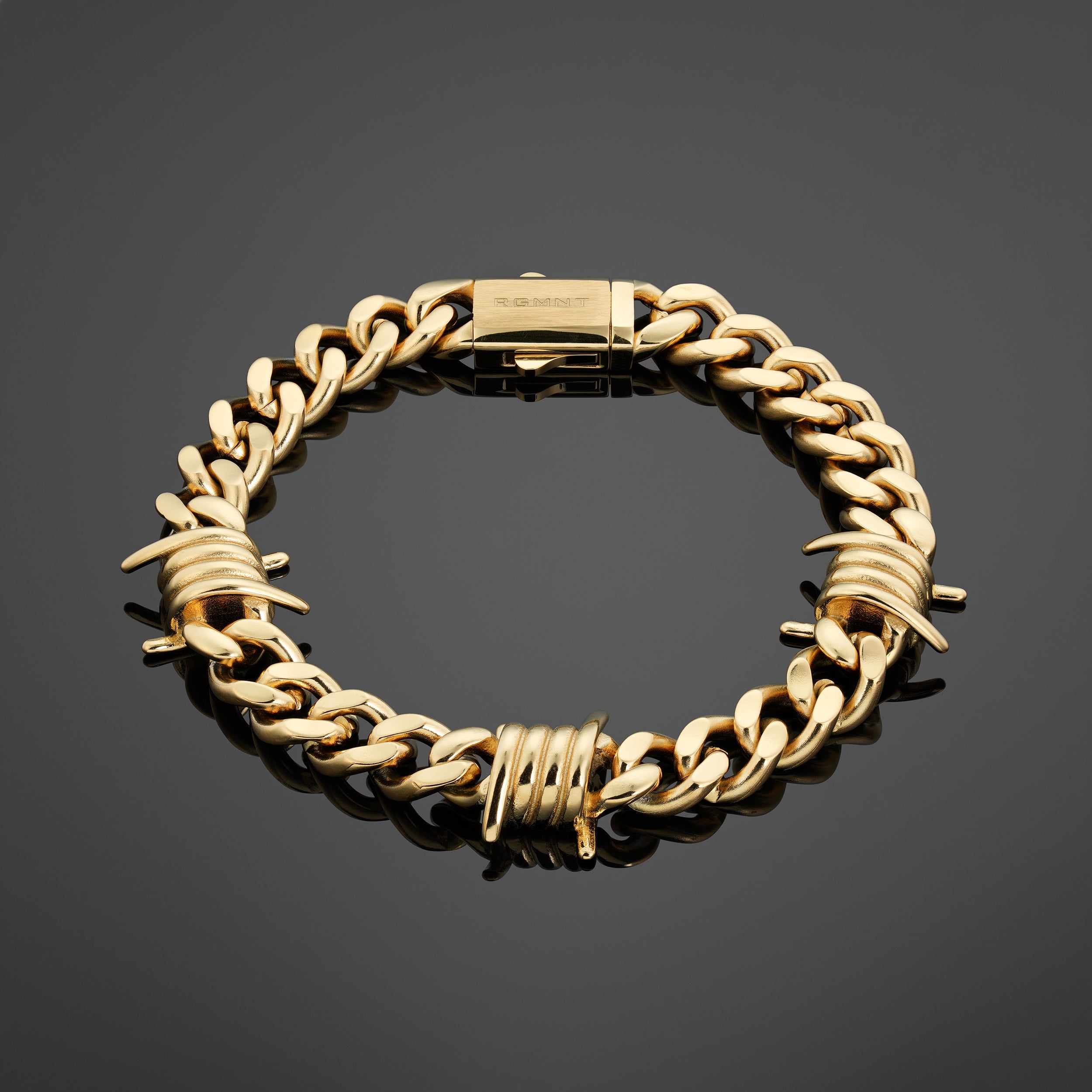 The Barbed Wire Cuban Bracelet - Gold RG398 - rgmntco