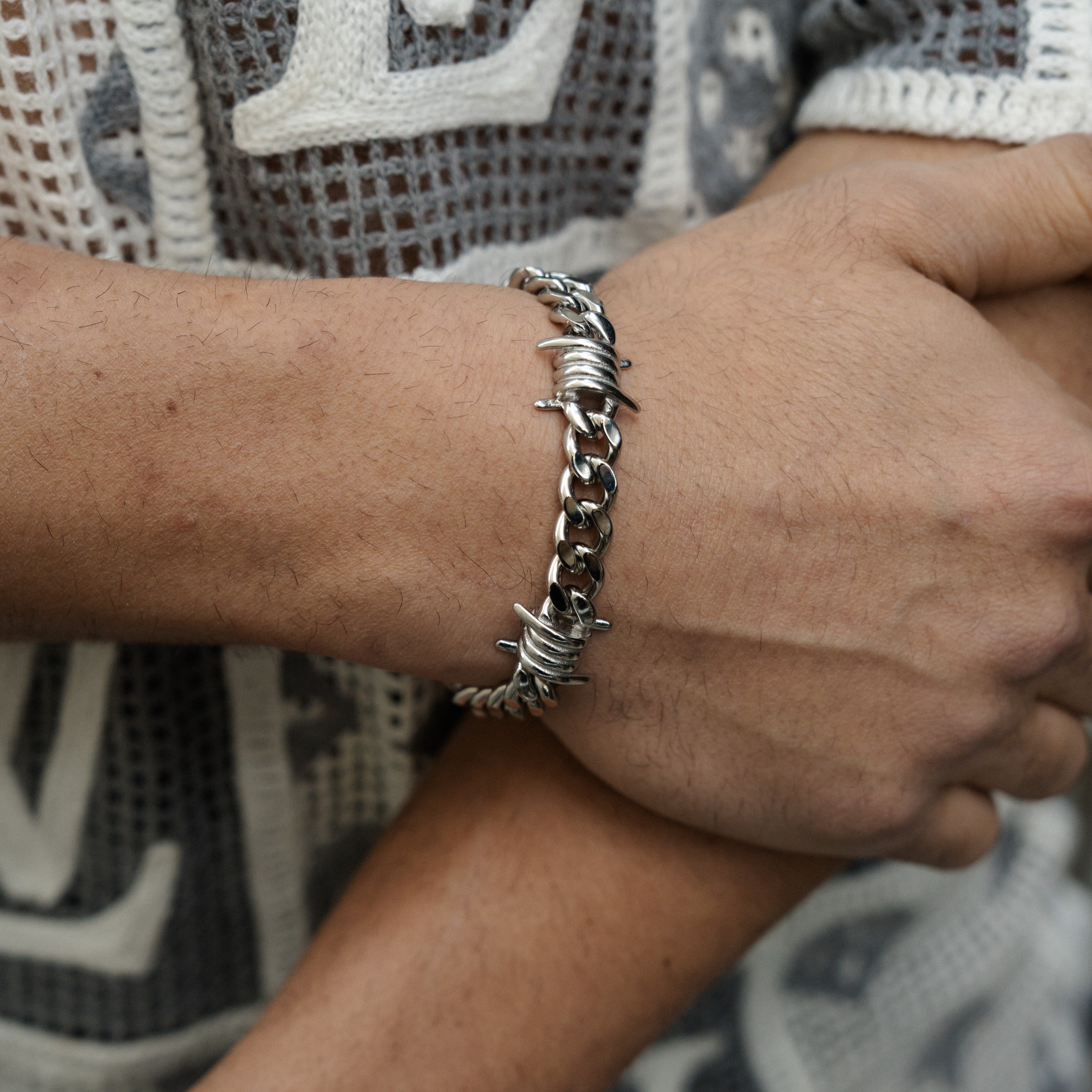 The Barbed Wire Cuban Bracelet - Silver RG397 - rgmntco