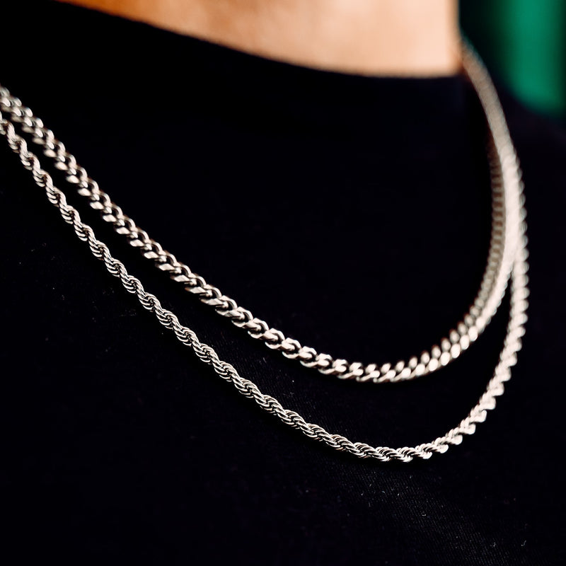 Cuban Link+ Rope Chain Stack - Silver RG132+RG123